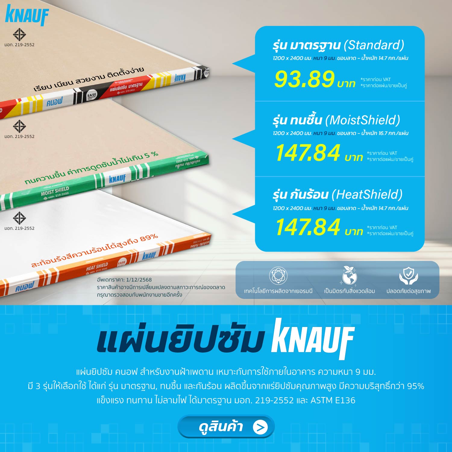 ราคาแผ่นยิปซัม คนอฟ